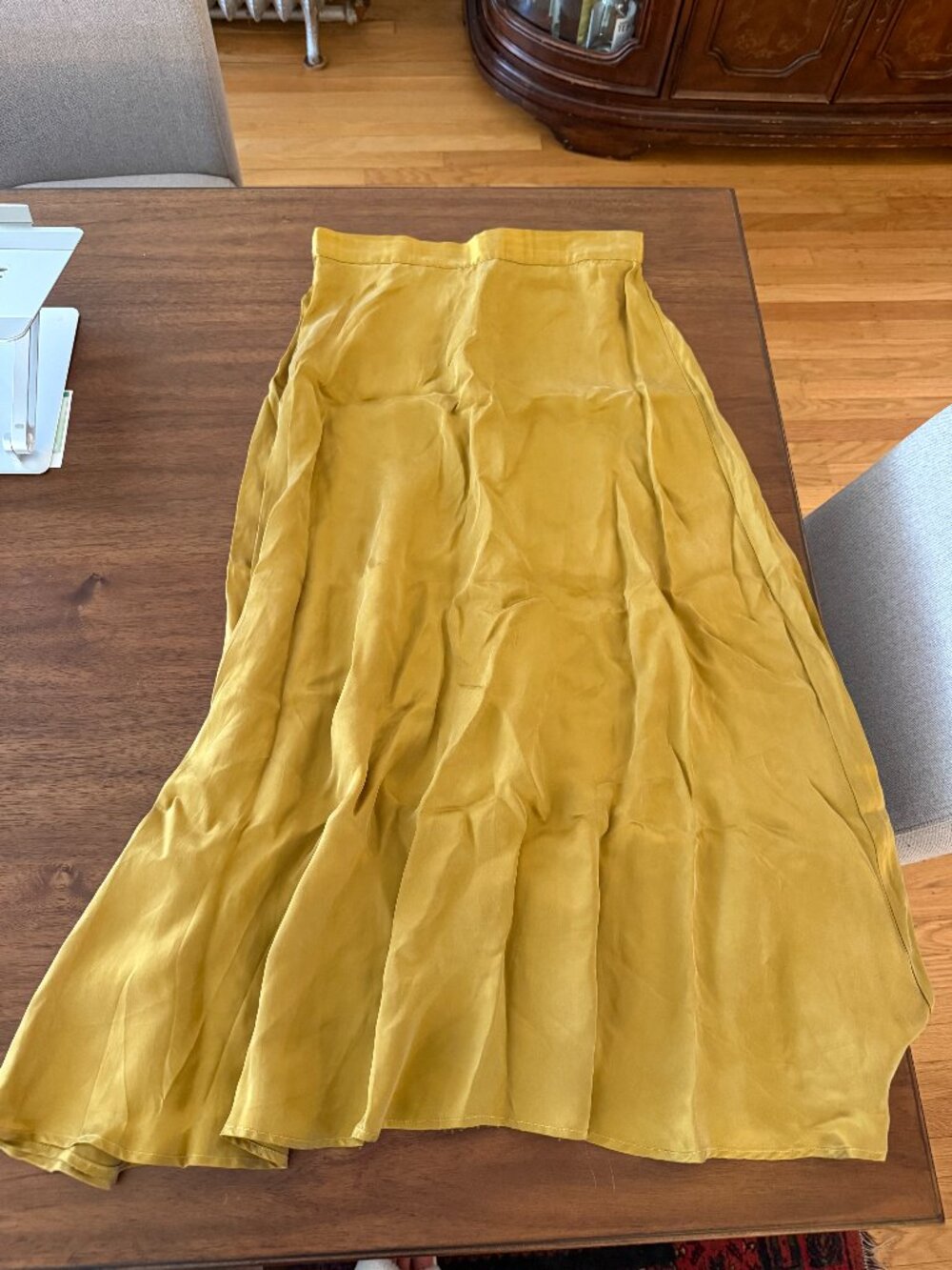 Amour Vert Dusty Yellow/Gold Satin Maxi Skirt